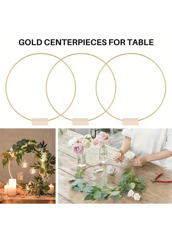 11 81 Inch Golden Metal Flower Wreath With Pink Roses Green Foliage Wooden Base Wedding Home Decor - Image 5